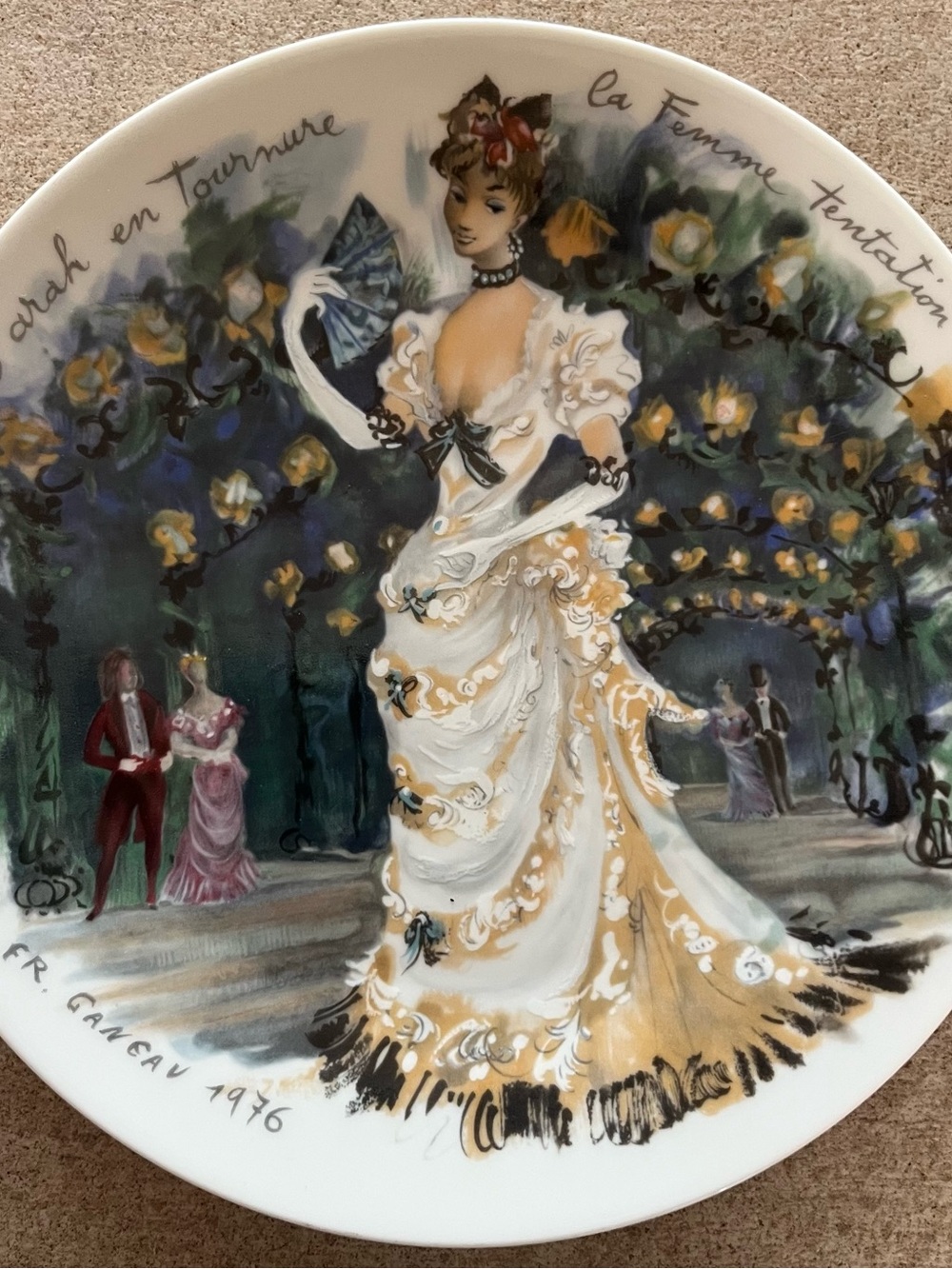 Limoges Decorative Plate — White, Gold, Blue Ballroom Lady